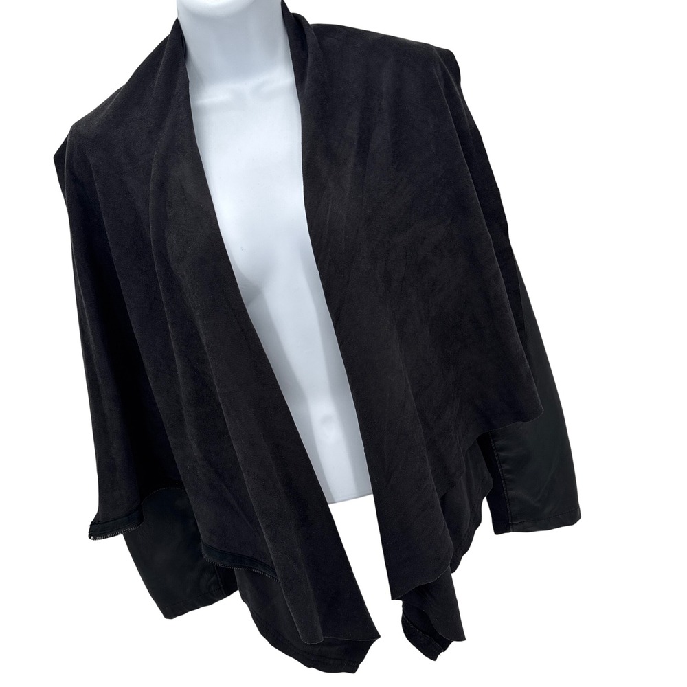 BLANKNYC Moto Jacket‎ Womens M Black Faux Leather Draped Asymmetrical Zip